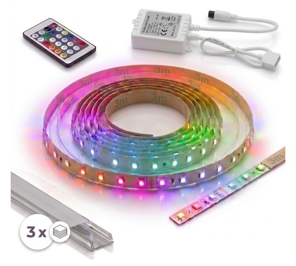 SET 1x bandă LED RGBW DIGITALĂ LED/9,6W/230V 3 m + 3x profil pentru încastrare 1 m + telecomandă