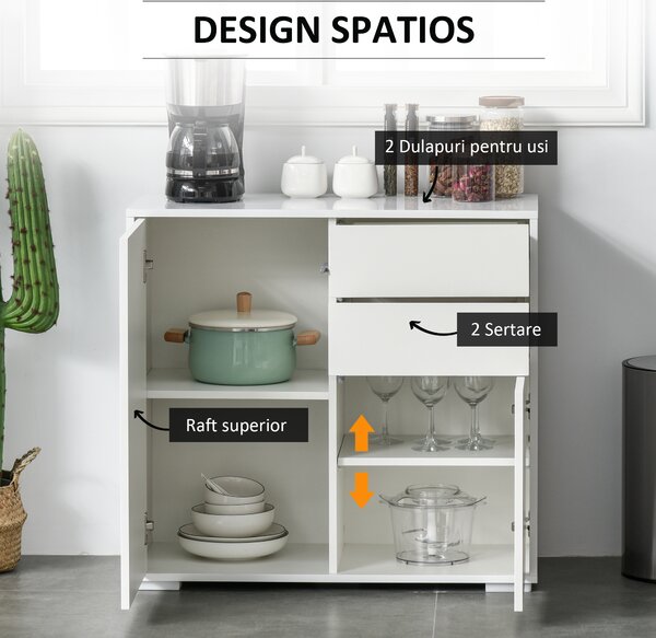 Dulapior cu sertare si 2 Dulapioare cu polite reglabile, Deschidere prin Presiune 79x36x74cm HOMCOM | Aosom Romania