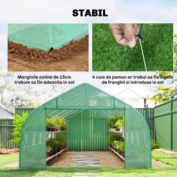 Outsunny Sera gradina, tip tunel, sera pentru plante, legume, fructe si structura din otel, Verde | Aosom Romania
