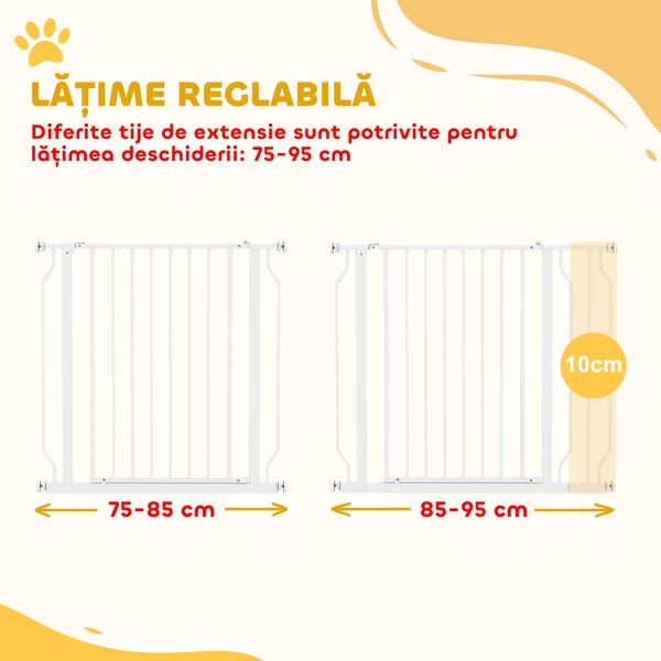 PawHut Poartă pentru Câini, Barieră Largă pentru Scări cu Ușă, 76x75-95 cm, Alb | Aosom Romania