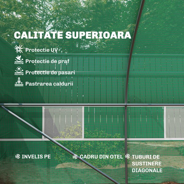 Outsunny Sera gradina, tip tunel, sera pentru plante, legume, fructe si structura din otel, Verde | Aosom Romania