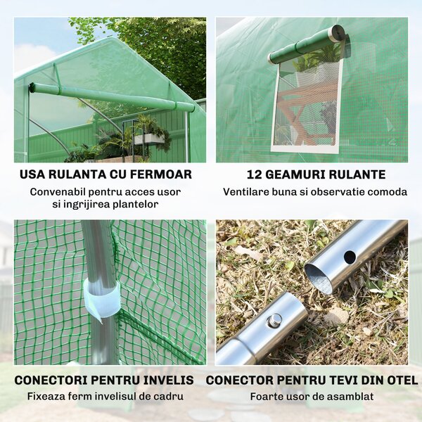 Outsunny Sera gradina, tip tunel, sera pentru plante, legume, fructe si structura din otel, Verde | Aosom Romania