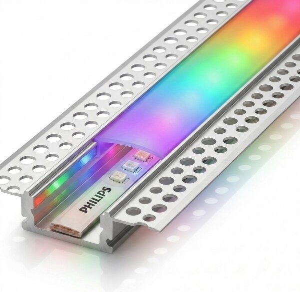 Set 1x bandă LED RGBW (alb și color) 20W/230V, 2 m + 2x profil încastrat 1 m