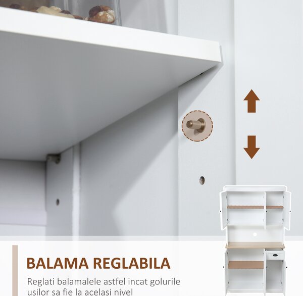 HOMCOM Bufet de Bucătărie Modern cu Dulap pentru Depozitare, Ideal pentru Cuptorul cu Microunde, Design Elegant, Alb | Aosom Romania