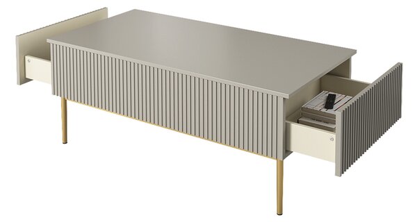Măsuță de cafea Nicole 120 cm cu sertare - casmir / picioare aurii