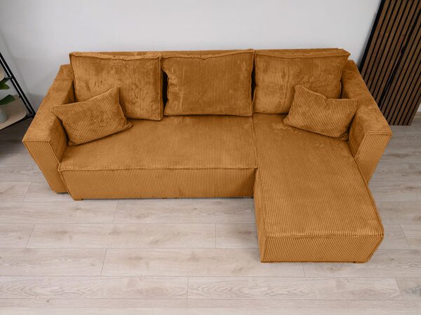Canapea colt extensibila SMART COSARO mustar, cu colt bilateral + 2 perne CADOU