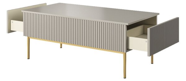 Măsuță de cafea Nicole 120 cm cu sertare - casmir / picioare aurii