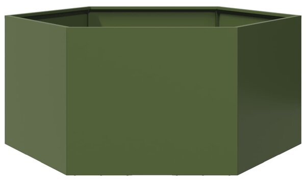 Jardinieră grădină verde măsliniu 104x90x45 cm oțel hexagonal