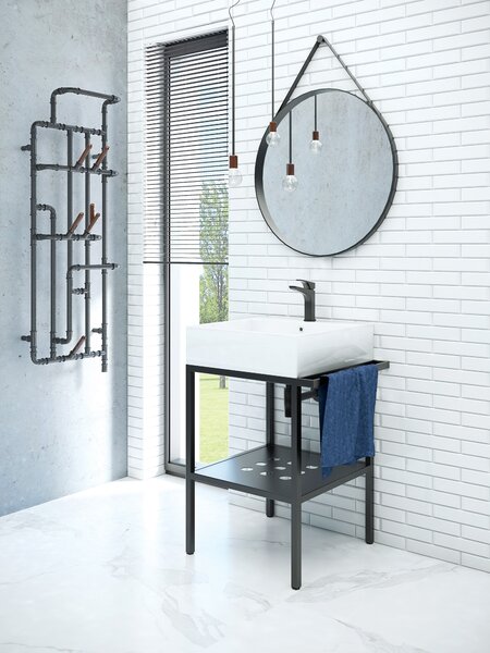 Deante Temisto, consolă de baie verticală cu lavoar 565x500x700 mm, negru, alb, CDTS6U5S