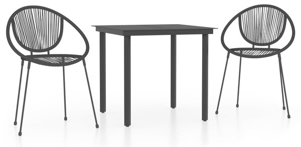 Set de mobilier pentru grădină, 3 piese, negru