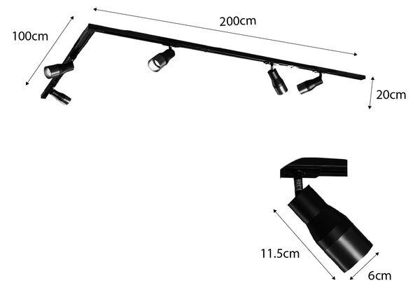 Sistem modern de iluminat pe șine cu 5 spoturi metalice, monofazat - Iconic Kohua