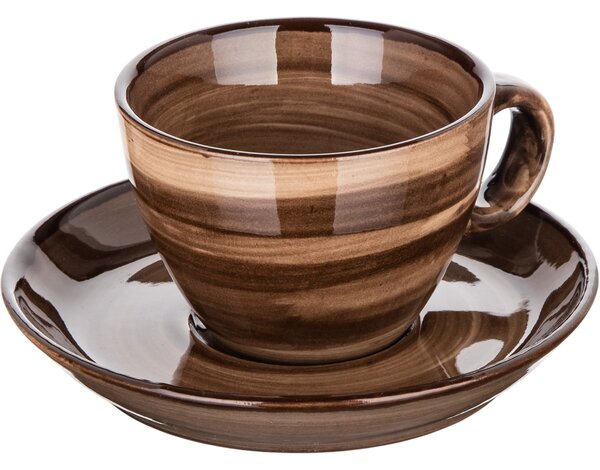 Set de 6 cești și farfurii Banquet PALAS, 90 ml, maro