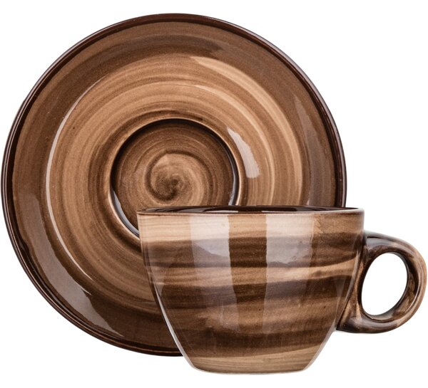 Set de 6 cești și farfurii Banquet PALAS, 90 ml, maro