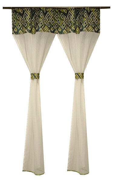 Perdea Velaria voal crep ivoire si romburi verzi,130x160 cm