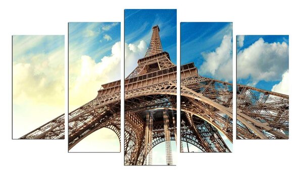 Tablou MDF ( 5 buc ) Paris Eiffel Turnul, Multicolor, 60x110 cm
