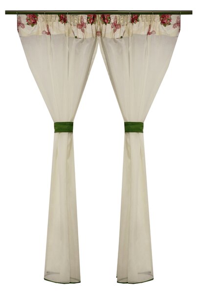 Perdea Velaria voal crep ivoire si flori, 170x150 cm