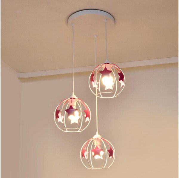 Lustră pe cablu pentru copii STARS 3xE27/15W/230V roz/alb