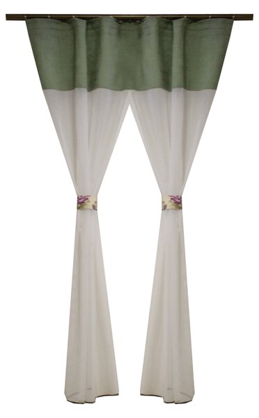 Perdea Velaria voal alb cu banda verde, 135x150 cm