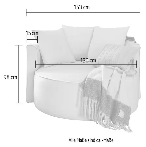 Fotoliu rotund, diametru de 153 cm, culoare turcoaz, material catifea