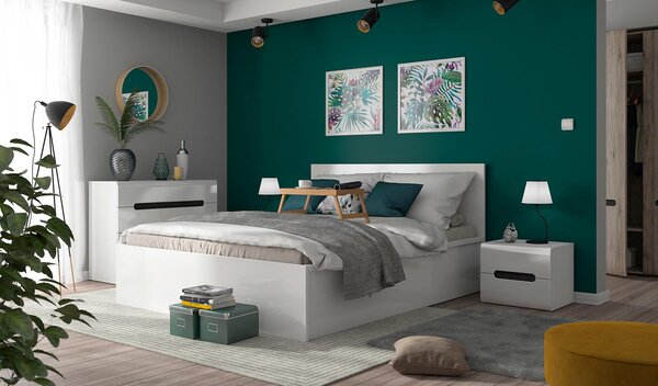 Pat de o persoană 120 cm Tetrix 6 (alb lucios) (cu somieră) (cu sp. depozitare). Promo -10%. 1098485