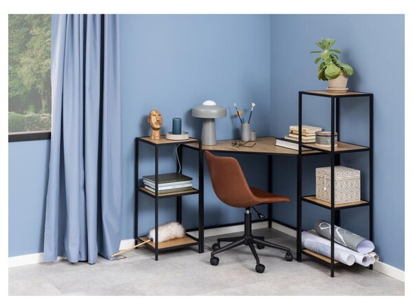 Bibliotecă neagră/în culoare naturală cu aspect de lemn de stejar 37x83 cm Seaford – Actona
