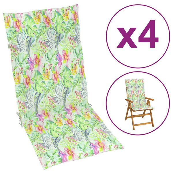 Perne scaun spătar înalt model frunze 4 buc. 120x50x3 cm textil