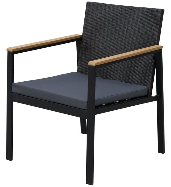 Outsunny Set Mobilier de Grădină din Ratan din 2 Scaune cu Brațe pentru Terasă, Bancă și Masă de Cafea, 80x42x37 cm, Negru | Aosom Romania