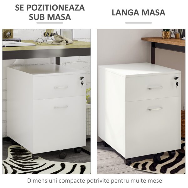 Vinsetto Fiset Compact din PAL cu 2 Sertare și 5 Roti, Dulap de Birou cu Încuietoare, Design Modern, Culoare Lemn | Aosom Romania