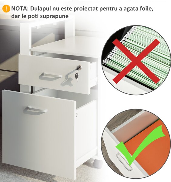 Vinsetto Fiset Compact din PAL cu 2 Sertare și 5 Roti, Dulap de Birou cu Încuietoare, Design Modern, Culoare Lemn | Aosom Romania