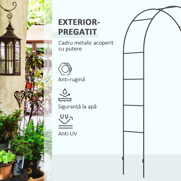 Outsunny Arc de Grădină pentru Trandafiri și Plante Cățărătoare, Structură Metalică Rezistentă, 140x40x240 cm, Negru | Aosom Romania