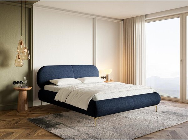 Pat matrimonial 160 cm Octave 160B (cu somieră) (albastru marin + auriu). Promo -15%. 1099994