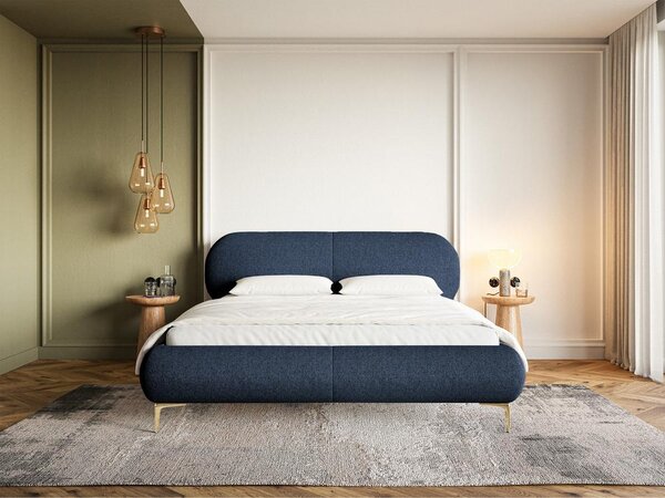 Pat matrimonial 160 cm Octave 160B (cu somieră) (albastru marin + auriu). Promo -15%. 1099994