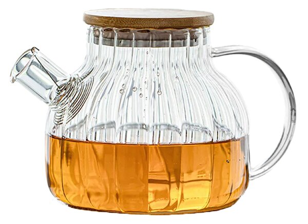 Ceainic, Quasar & Co.®, recipient pentru ceai/cafea cu filtru si capac, 950 ml, sticla borosilicata/bambus, transparent