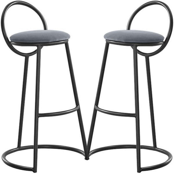 Set 2 scaune bar, Quasar & Co.®, tapitat, 50 x 40 x 93 cm, metal/catifea/burete, gri