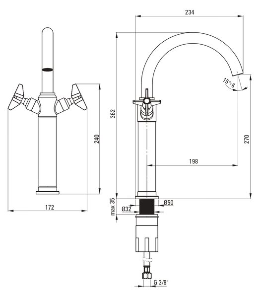 Deante Temisto baterie lavoar stativ alamă/bronz antic BQT_M25D