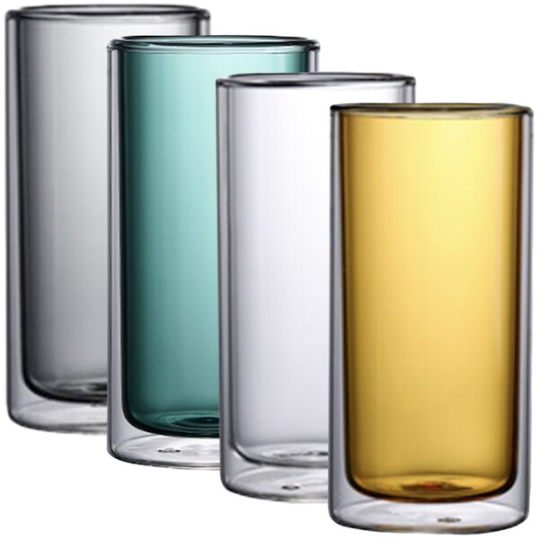 Set 4 pahare cu pereti dubli, Quasar & Co.®, sticla termorezistenta, 250 ml, d 6,5 cm, h 13 cm, multicolor