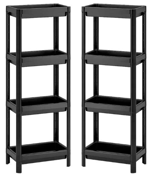 Set 2 rafturi universale, Quasar & Co.®, etajere cu 4 polite, polipropilena, 100 x 36 x 23 cm, negru