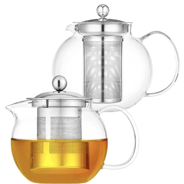 Set 2 ceainice cu infuzor, Quasar & Co.®, recipiente pentru ceai/cafea, 1.4 l, transparent