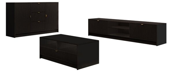 Set de living Comfivo Papilio I, Negru, PAL laminat, MDF