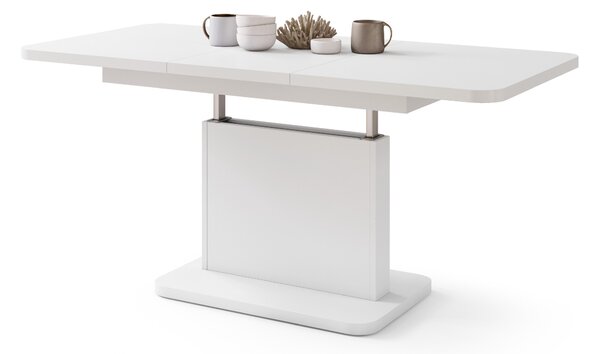 Mazzoni ASTON MINI-Z Alb Mat - MĂSUȚĂ DE CAFEA MODERNĂ EXTENSIBILĂ REGLABILĂ PE ÎNĂLȚIME MASĂ TRANSFORMABILĂ