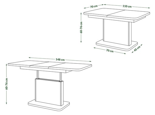 Mazzoni ASTON MINI-Z Alb Mat - MĂSUȚĂ DE CAFEA MODERNĂ EXTENSIBILĂ REGLABILĂ PE ÎNĂLȚIME MASĂ TRANSFORMABILĂ