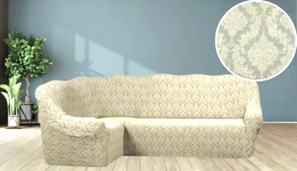 Husa elastica pentru coltar, fara volanas, model Jacquard Bej Deschis