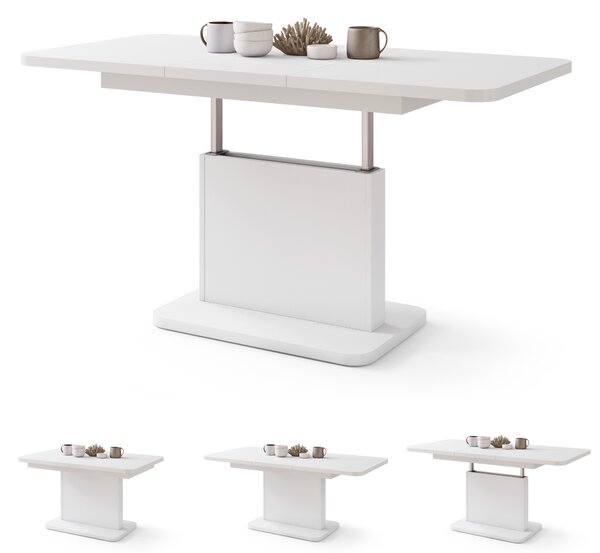Mazzoni ASTON MINI-Z Alb Mat - MĂSUȚĂ DE CAFEA MODERNĂ EXTENSIBILĂ REGLABILĂ PE ÎNĂLȚIME MASĂ TRANSFORMABILĂ