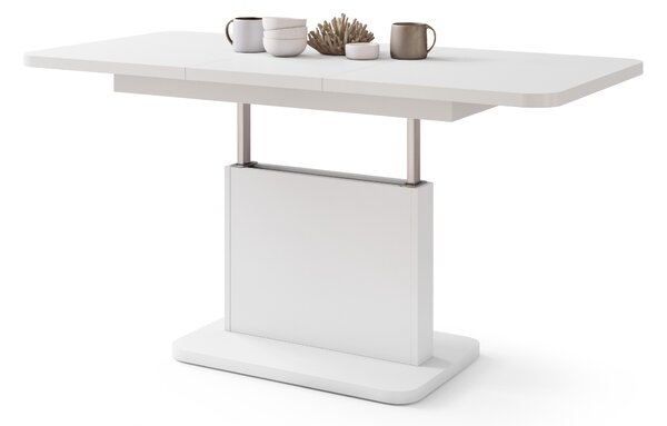 Mazzoni ASTON MINI-Z Alb Mat - MĂSUȚĂ DE CAFEA MODERNĂ EXTENSIBILĂ REGLABILĂ PE ÎNĂLȚIME MASĂ TRANSFORMABILĂ
