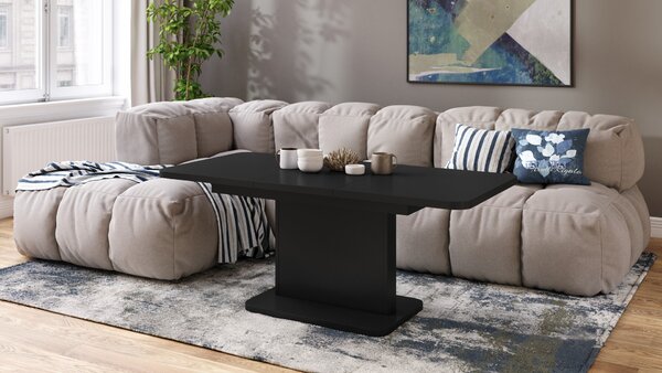 Mazzoni ASTON MINI-Z Negru Mat - MĂSUȚĂ DE CAFEA MODERNĂ EXTENSIBILĂ REGLABILĂ PE ÎNĂLȚIME MASĂ TRANSFORMABILĂ