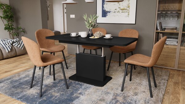 Mazzoni ASTON MINI-Z Negru Mat - MĂSUȚĂ DE CAFEA MODERNĂ EXTENSIBILĂ REGLABILĂ PE ÎNĂLȚIME MASĂ TRANSFORMABILĂ