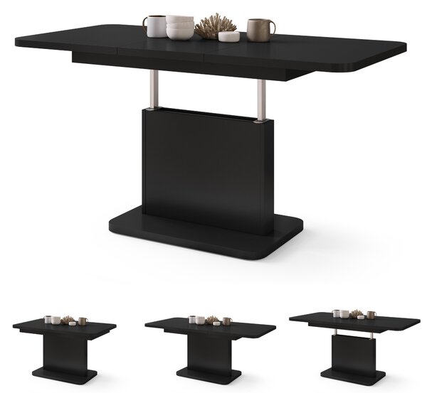 Mazzoni ASTON MINI-Z Negru Mat - MĂSUȚĂ DE CAFEA MODERNĂ EXTENSIBILĂ REGLABILĂ PE ÎNĂLȚIME MASĂ TRANSFORMABILĂ