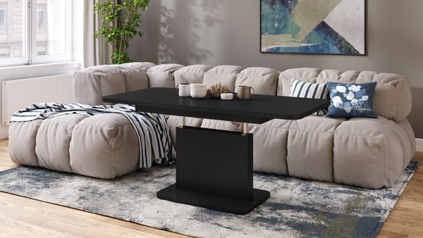 Mazzoni ASTON MINI-Z Negru Mat - MĂSUȚĂ DE CAFEA MODERNĂ EXTENSIBILĂ REGLABILĂ PE ÎNĂLȚIME MASĂ TRANSFORMABILĂ