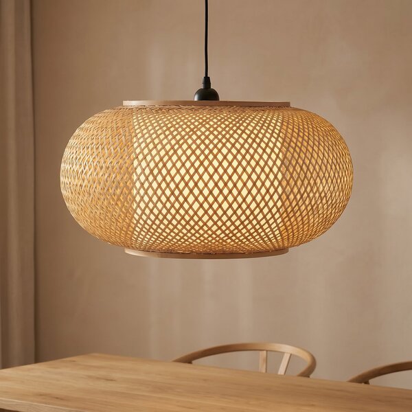 Lindby Lampa suspendată Romaine, culoare naturală, Ø 50 cm, bambus, E27, reglabil, Lemn, Camera de zi / sufragerie, Bamboo, Scandinavă