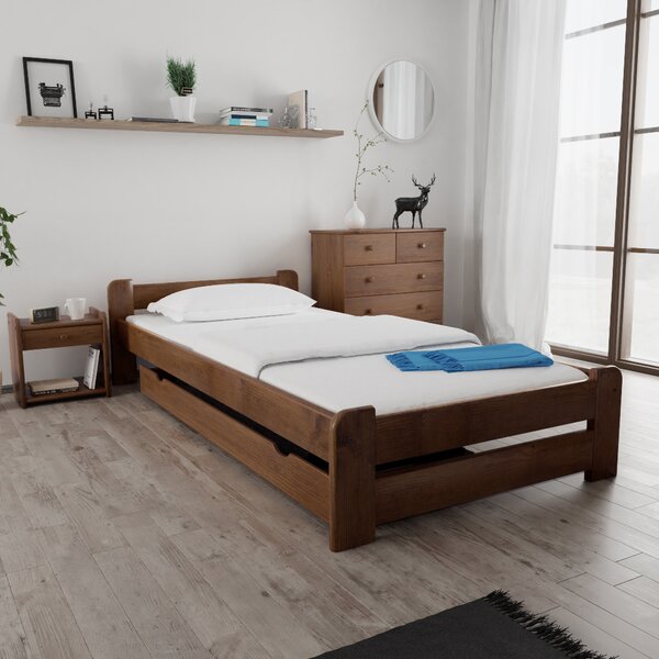 Pat de o persoana Emily 90x200 cm, stejar Saltele: Fara saltea, Somiera pat: Cu lamele drepte